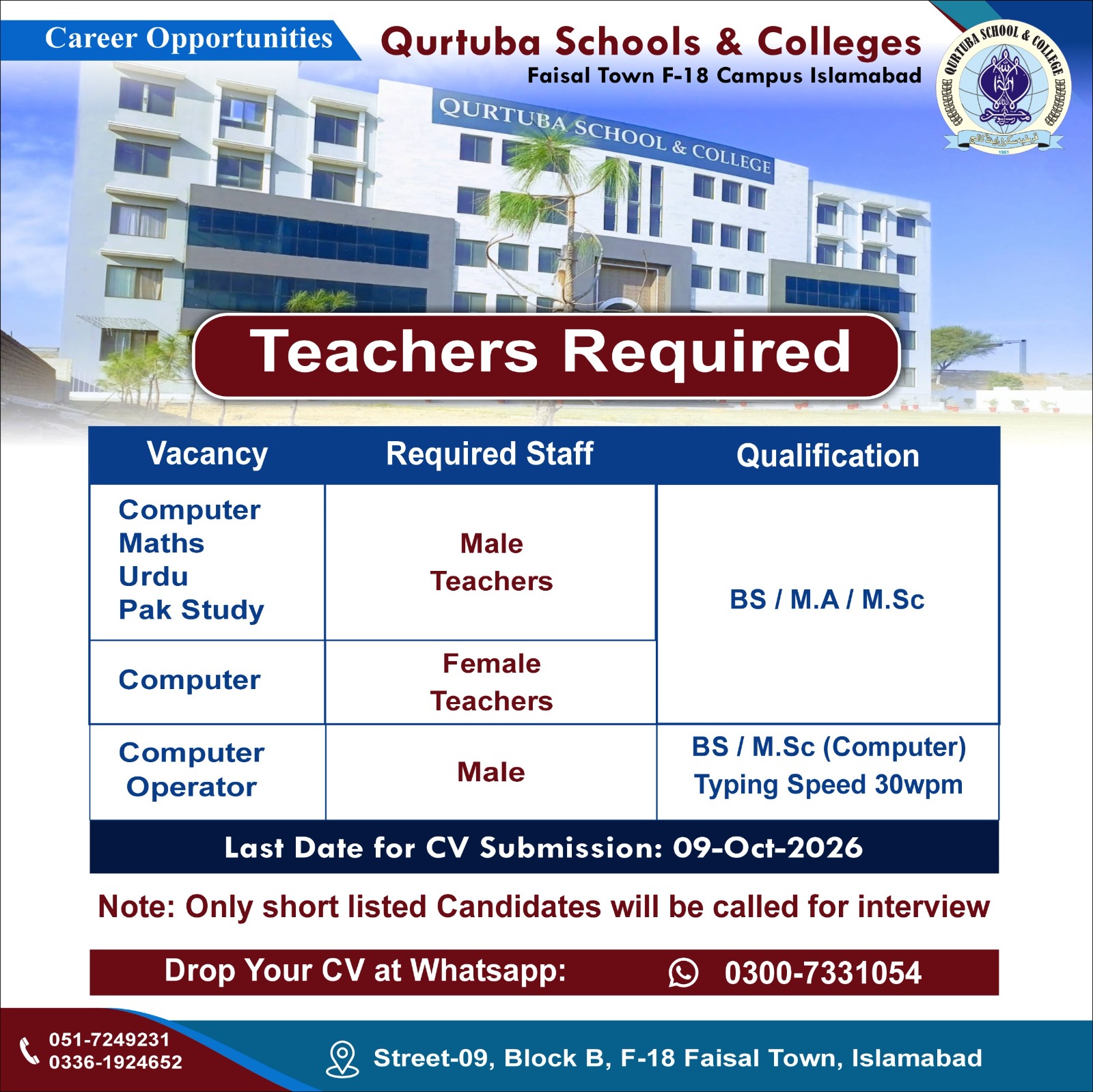 Career Opportunity – Teachers Required! advertisement